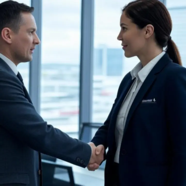 Uścisk dłoni pomiędzy przedstawicielami firm potwierdzający udaną współpracę logistyczną